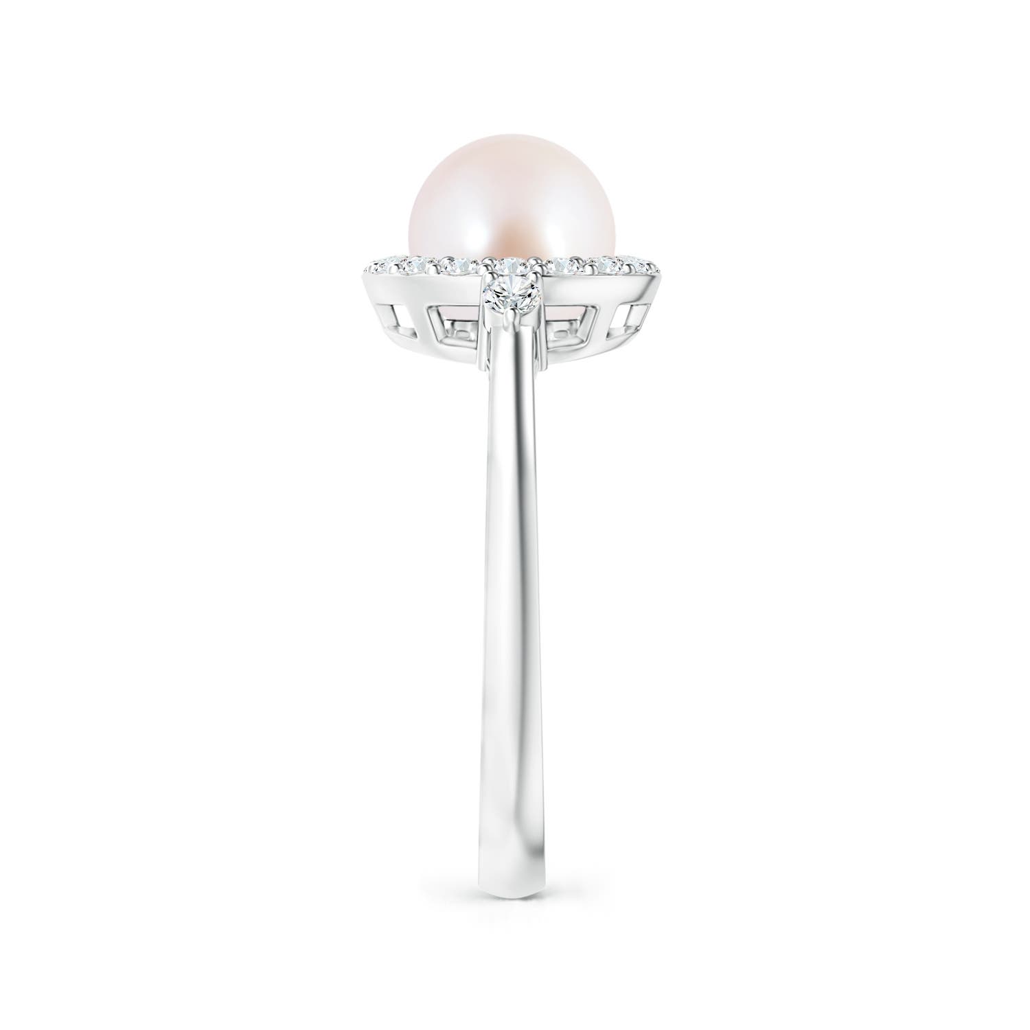 7mm AAA Japanese Akoya Pearl Halo Engagement Ring in P950 Platinum - side 2