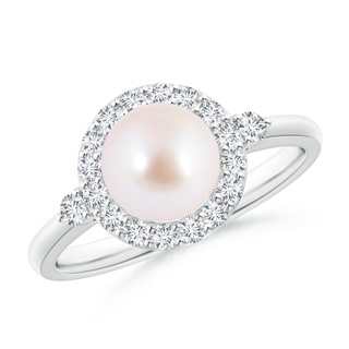 7mm AAA Japanese Akoya Pearl Halo Engagement Ring in White Gold