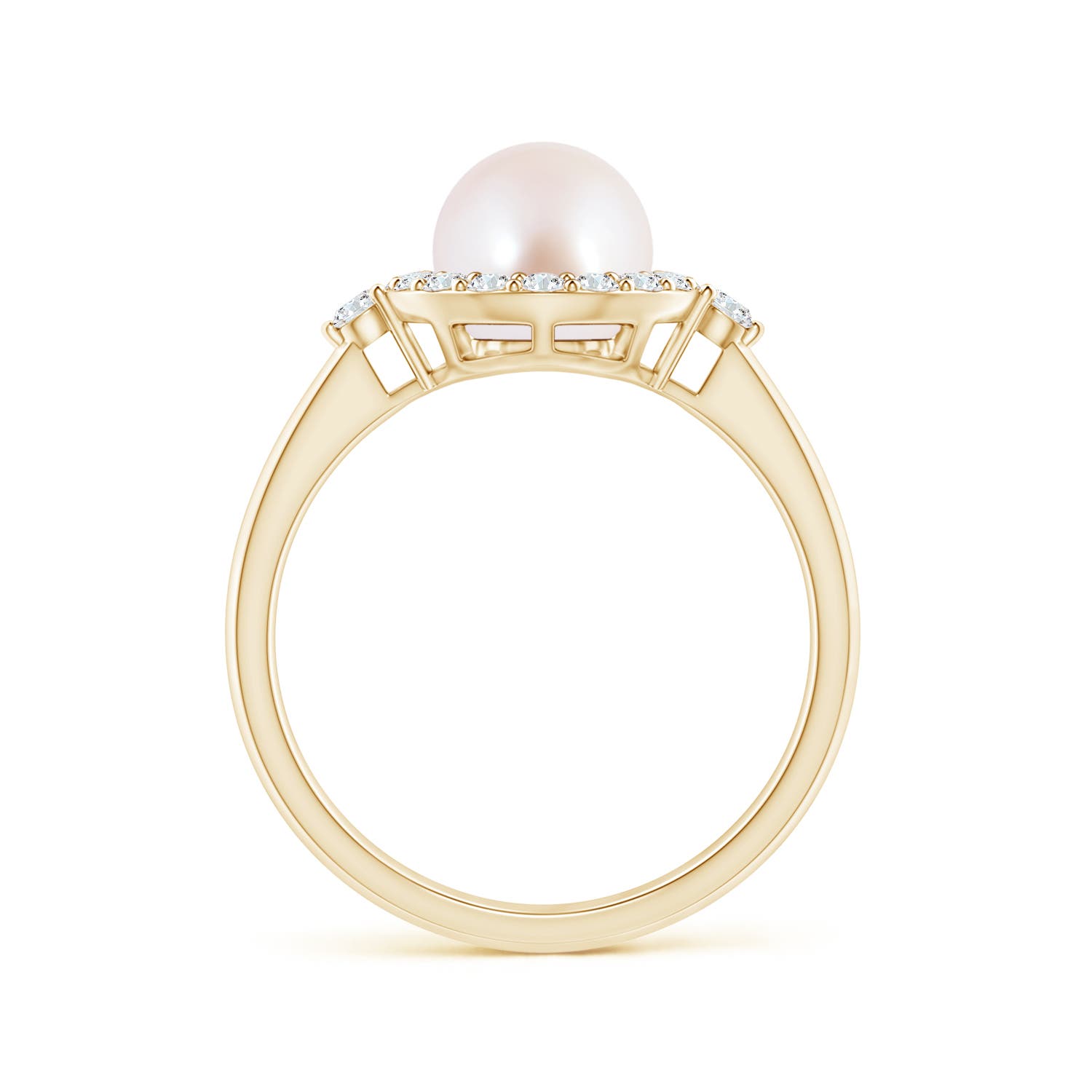 7mm AAA Japanese Akoya Pearl Halo Engagement Ring in Yellow Gold