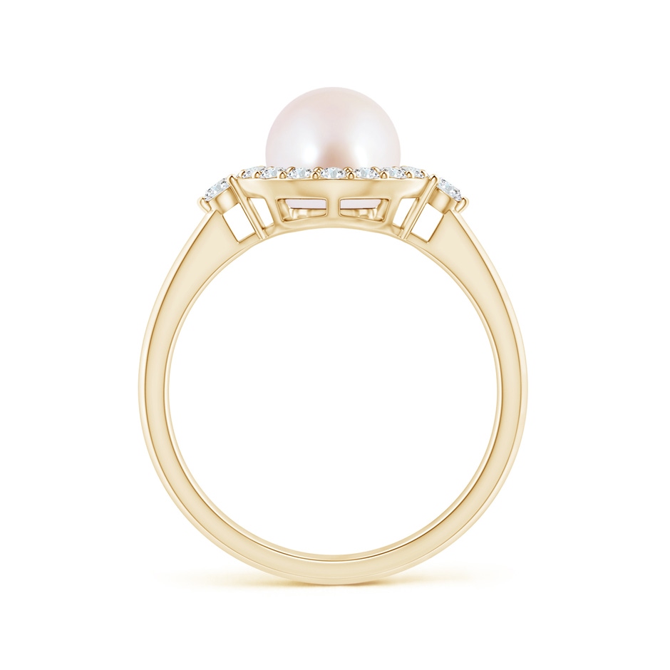 7mm AAA Japanese Akoya Pearl Halo Engagement Ring in Yellow Gold side 1