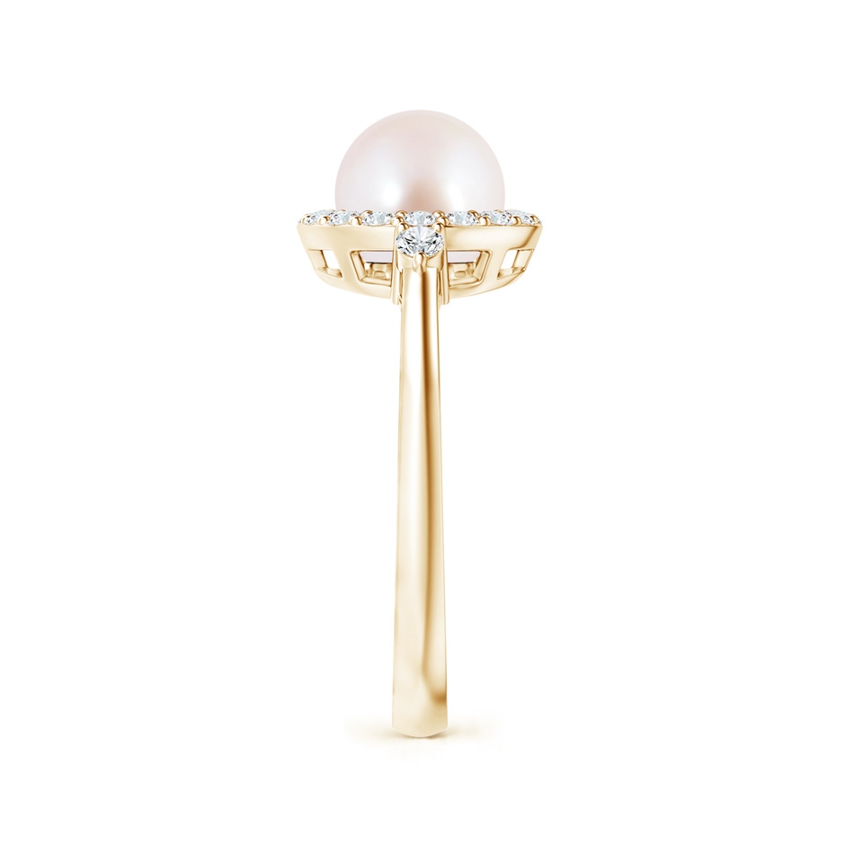 7mm AAA Japanese Akoya Pearl Halo Engagement Ring in Yellow Gold side 2