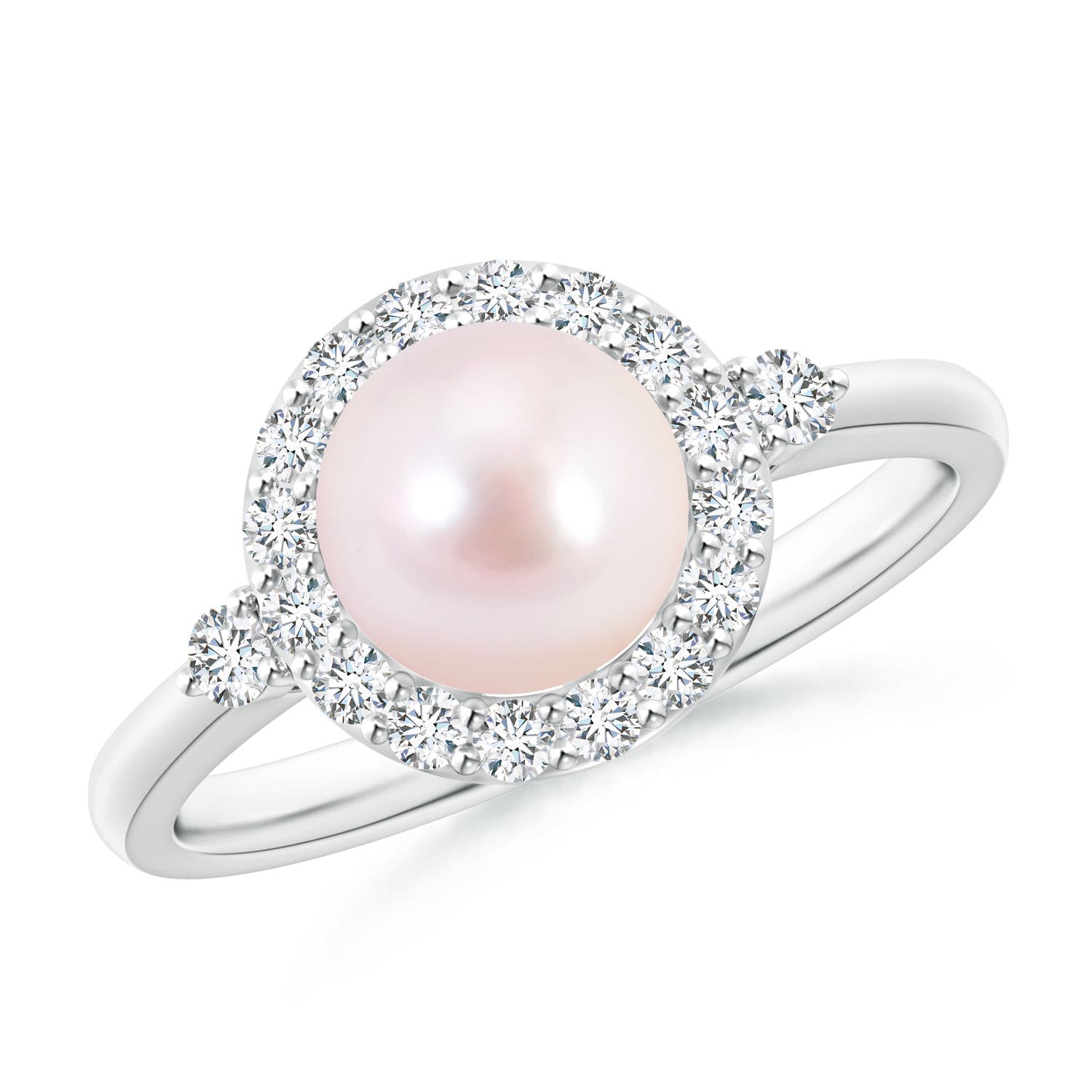 7mm AAAA Japanese Akoya Pearl Halo Engagement Ring in P950 Platinum