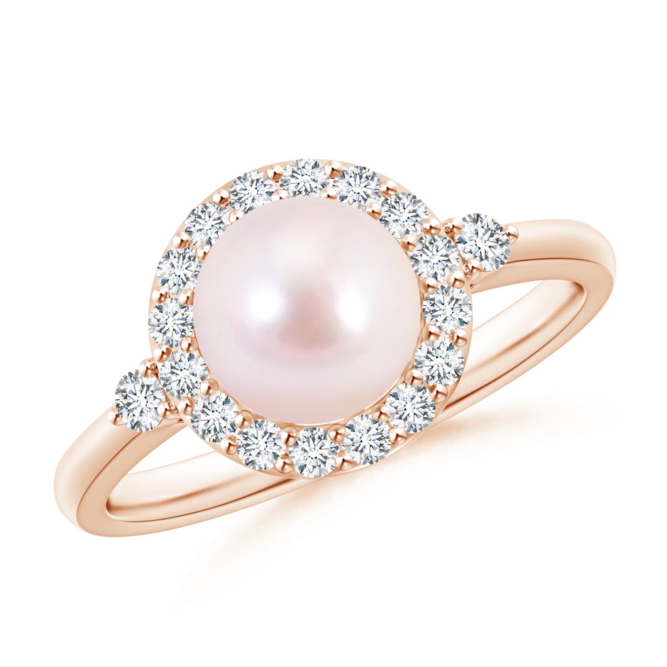 7mm AAAA Japanese Akoya Pearl Halo Engagement Ring in Rose Gold 