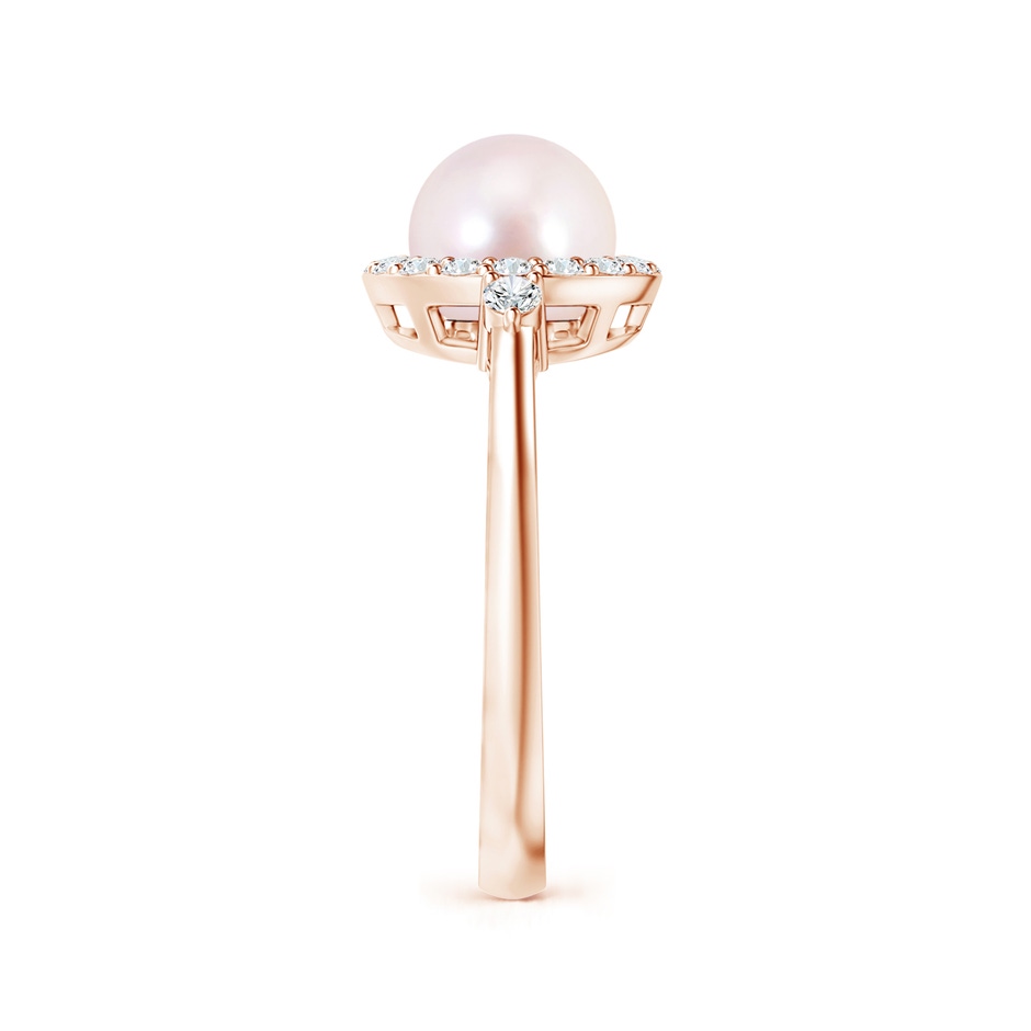 7mm AAAA Japanese Akoya Pearl Halo Engagement Ring in Rose Gold side 2