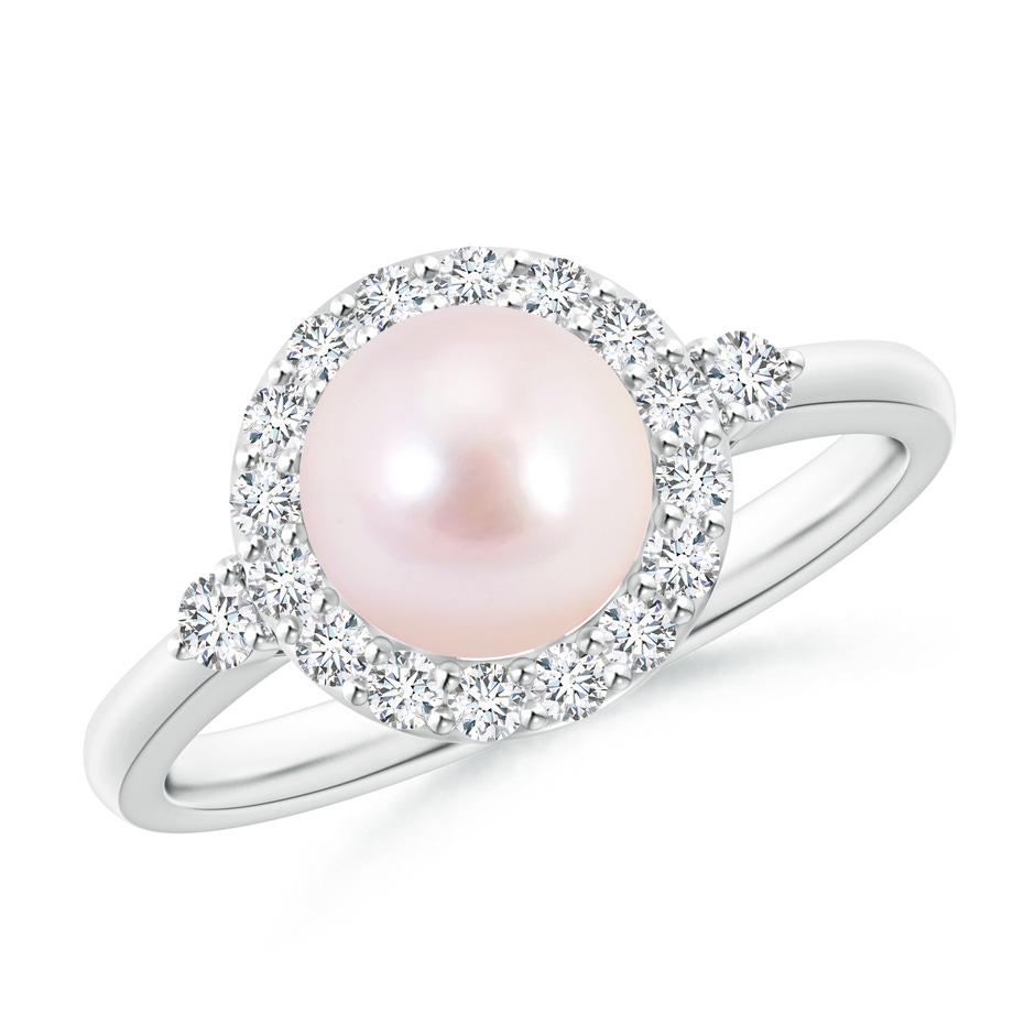 7mm AAAA Japanese Akoya Pearl Halo Engagement Ring in White Gold 