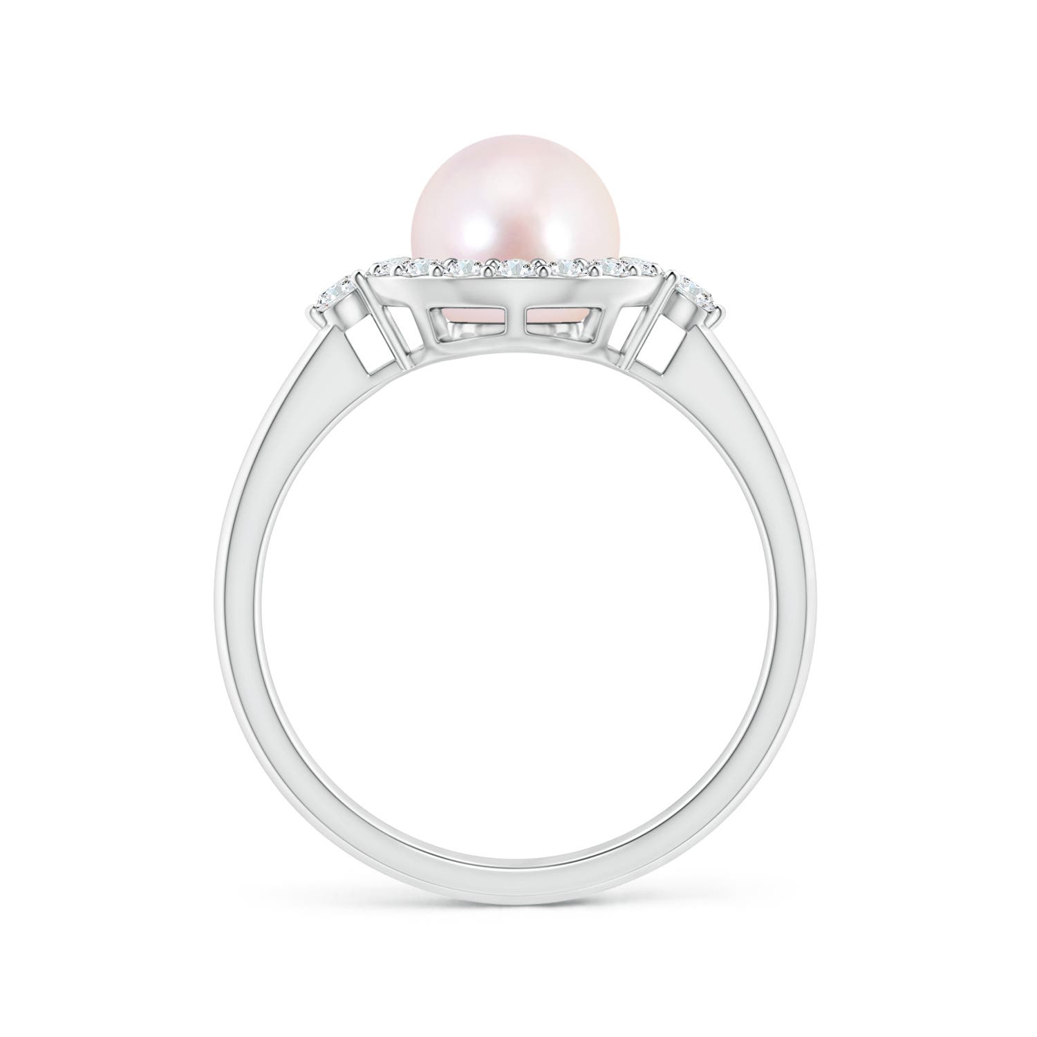 7mm AAAA Japanese Akoya Pearl Halo Engagement Ring in White Gold