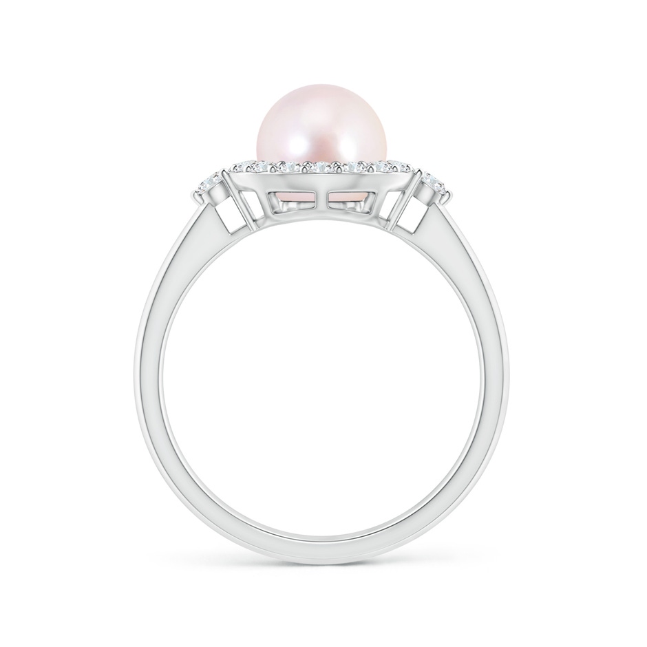 7mm AAAA Japanese Akoya Pearl Halo Engagement Ring in White Gold side 1