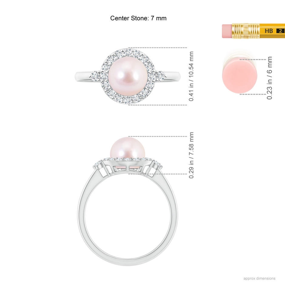 7mm AAAA Japanese Akoya Pearl Halo Engagement Ring in White Gold ruler