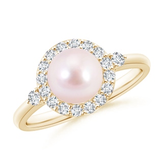 7mm AAAA Japanese Akoya Pearl Halo Engagement Ring in Yellow Gold