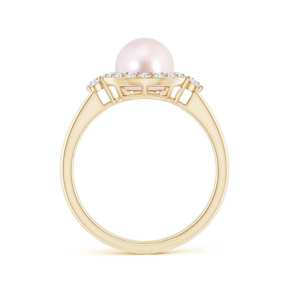 7mm AAAA Japanese Akoya Pearl Halo Engagement Ring in Yellow Gold side 1