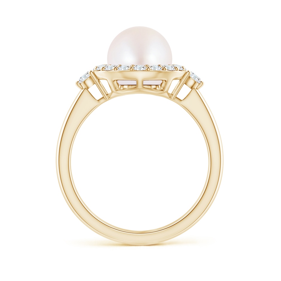 8mm AA Japanese Akoya Pearl Halo Engagement Ring in Yellow Gold side 1
