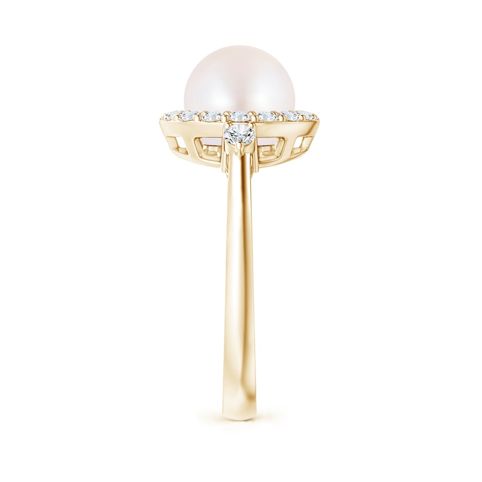 8mm AA Japanese Akoya Pearl Halo Engagement Ring in Yellow Gold side 2