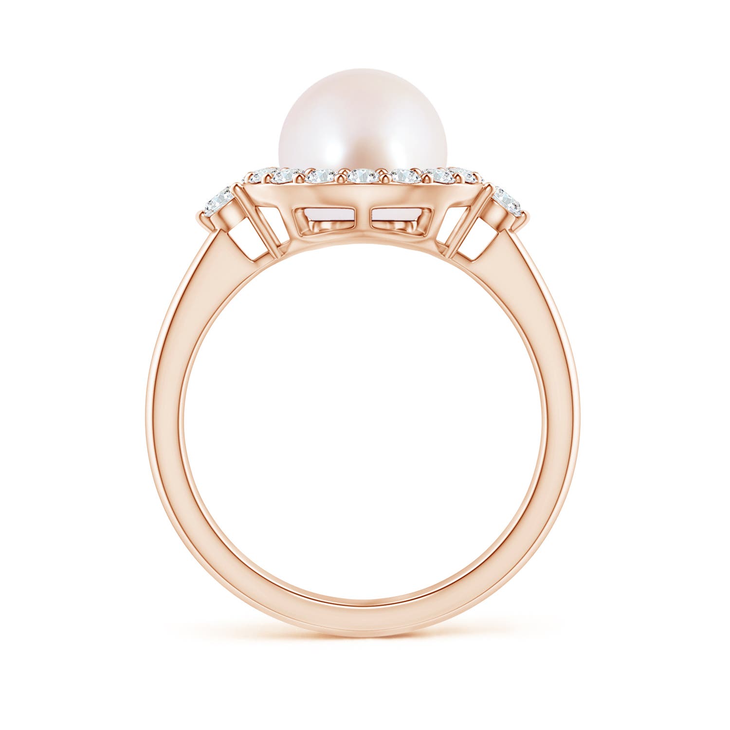 8mm AAA Japanese Akoya Pearl Halo Engagement Ring in Rose Gold