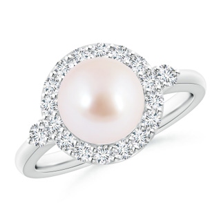 8mm AAA Japanese Akoya Pearl Halo Engagement Ring in White Gold