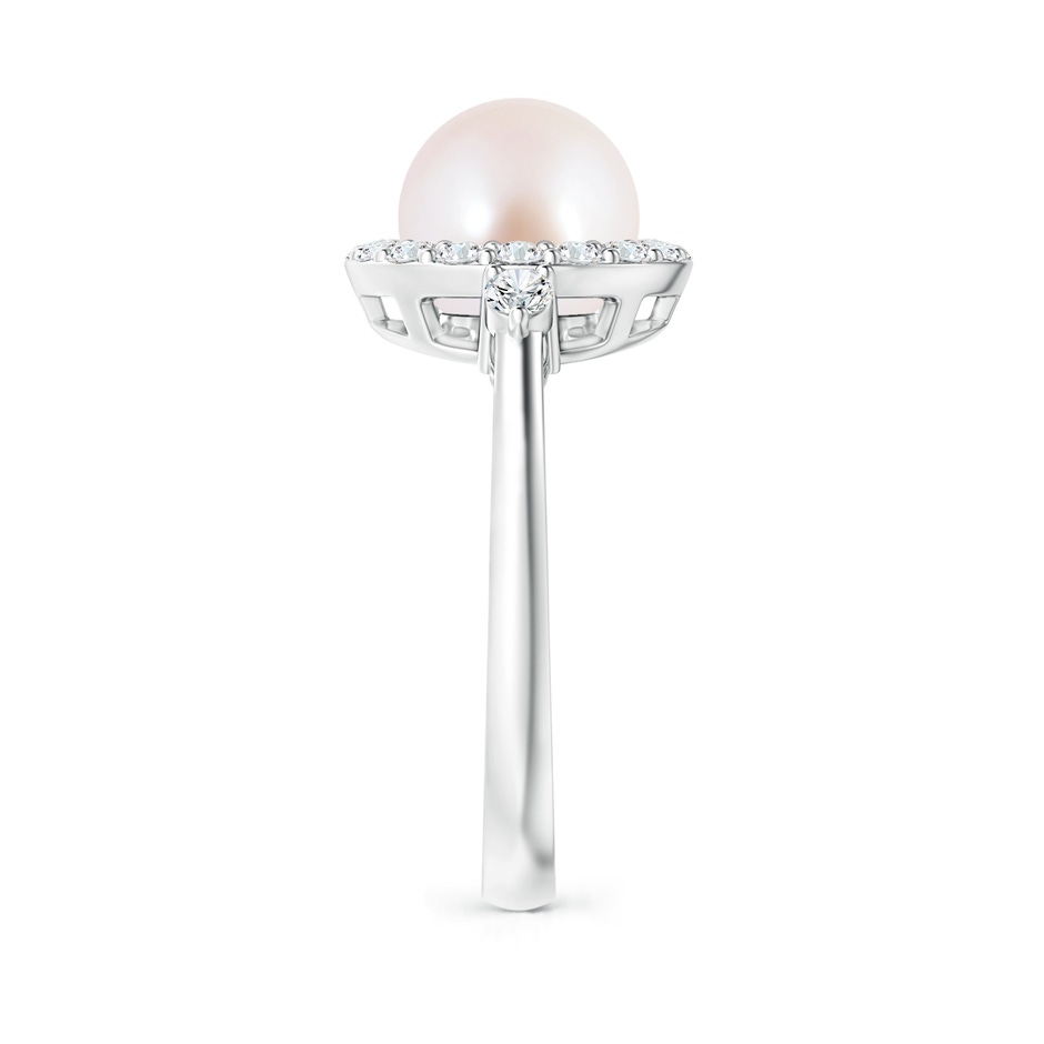 8mm AAA Japanese Akoya Pearl Halo Engagement Ring in White Gold side 2