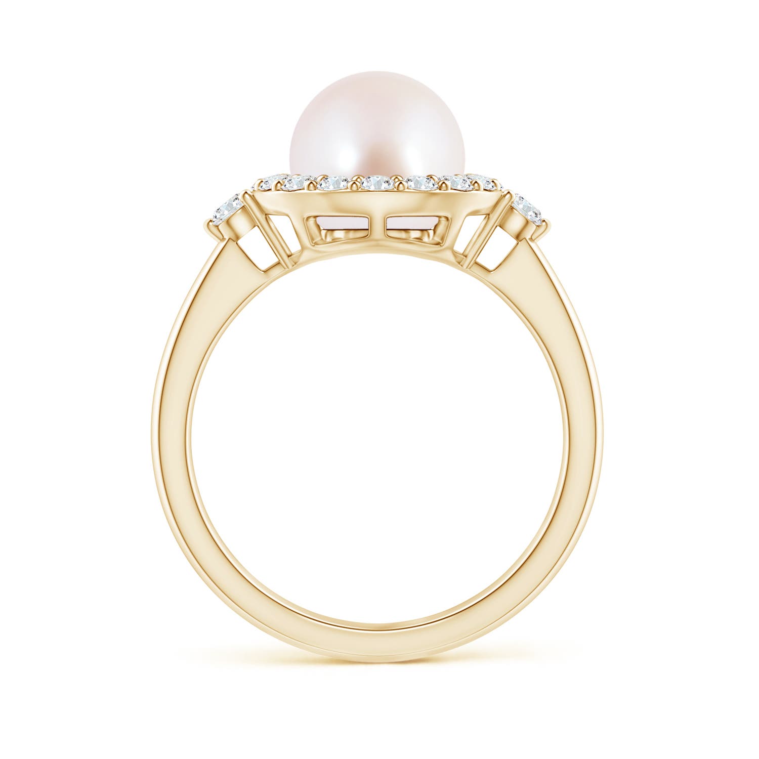 8mm AAA Japanese Akoya Pearl Halo Engagement Ring in Yellow Gold