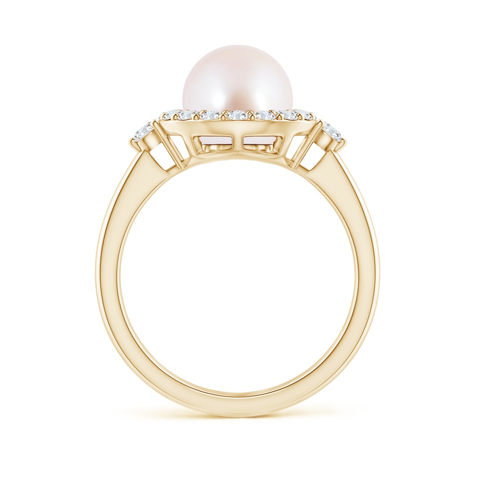 8mm AAA Japanese Akoya Pearl Halo Engagement Ring in Yellow Gold side 1