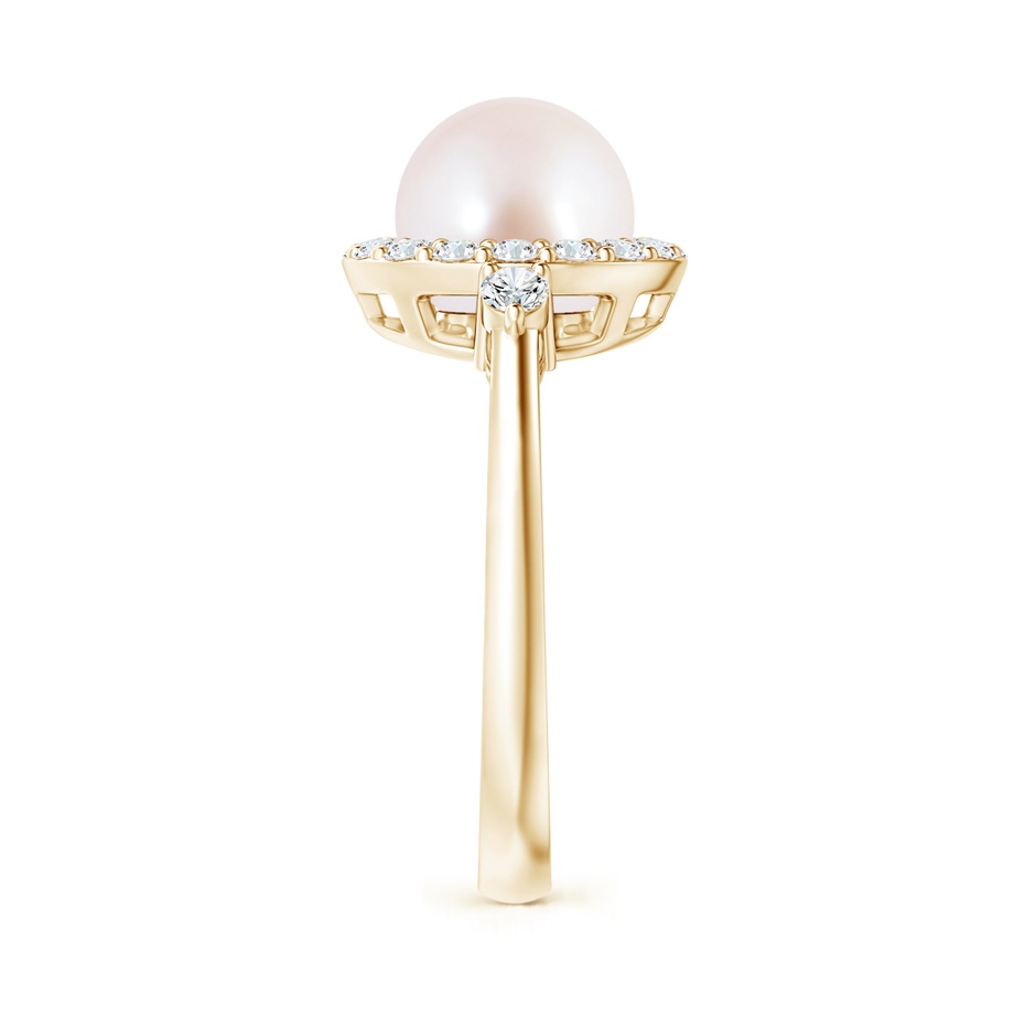 8mm AAA Japanese Akoya Pearl Halo Engagement Ring in Yellow Gold side 2