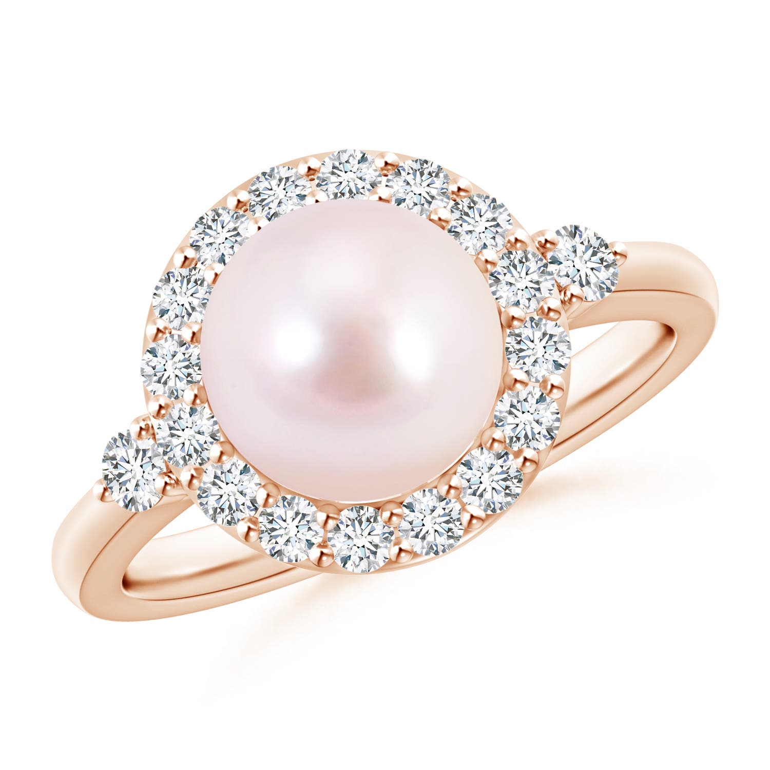 8mm AAAA Japanese Akoya Pearl Halo Engagement Ring in Rose Gold