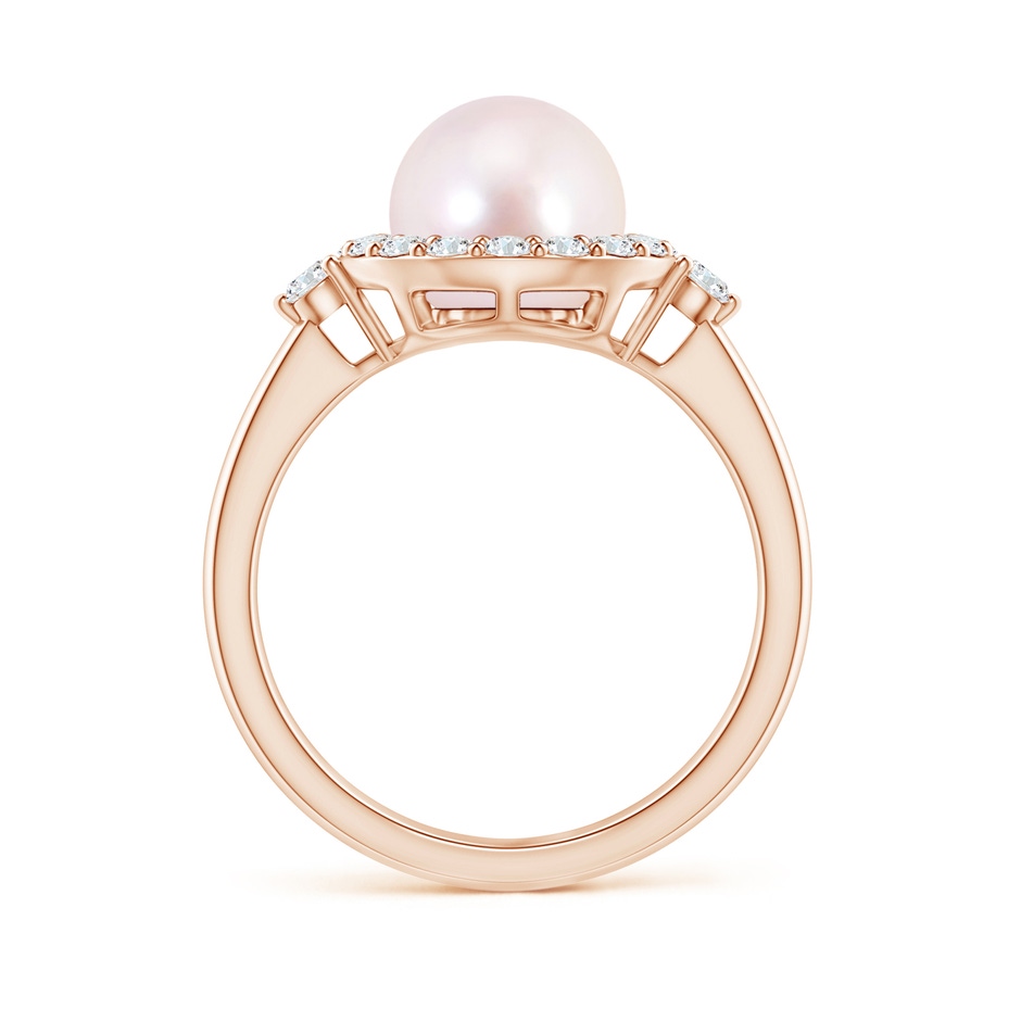 8mm AAAA Japanese Akoya Pearl Halo Engagement Ring in Rose Gold side 1