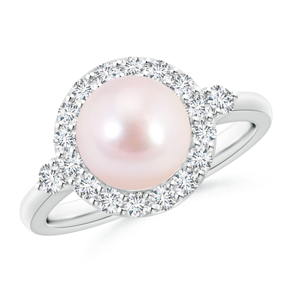 8mm AAAA Japanese Akoya Pearl Halo Engagement Ring in White Gold 