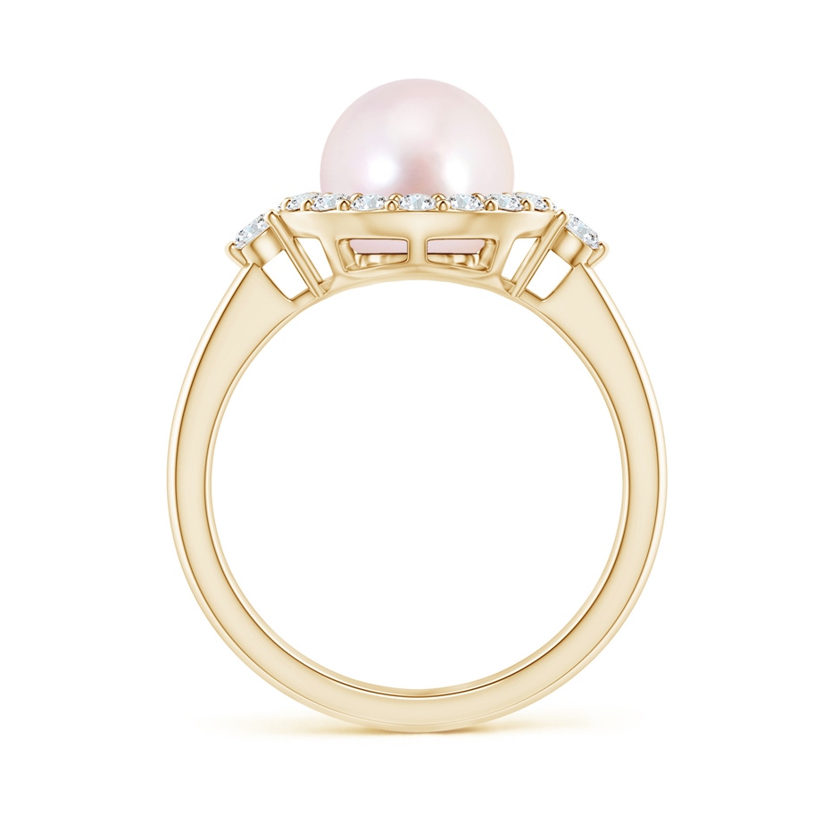8mm AAAA Japanese Akoya Pearl Halo Engagement Ring in Yellow Gold side 1