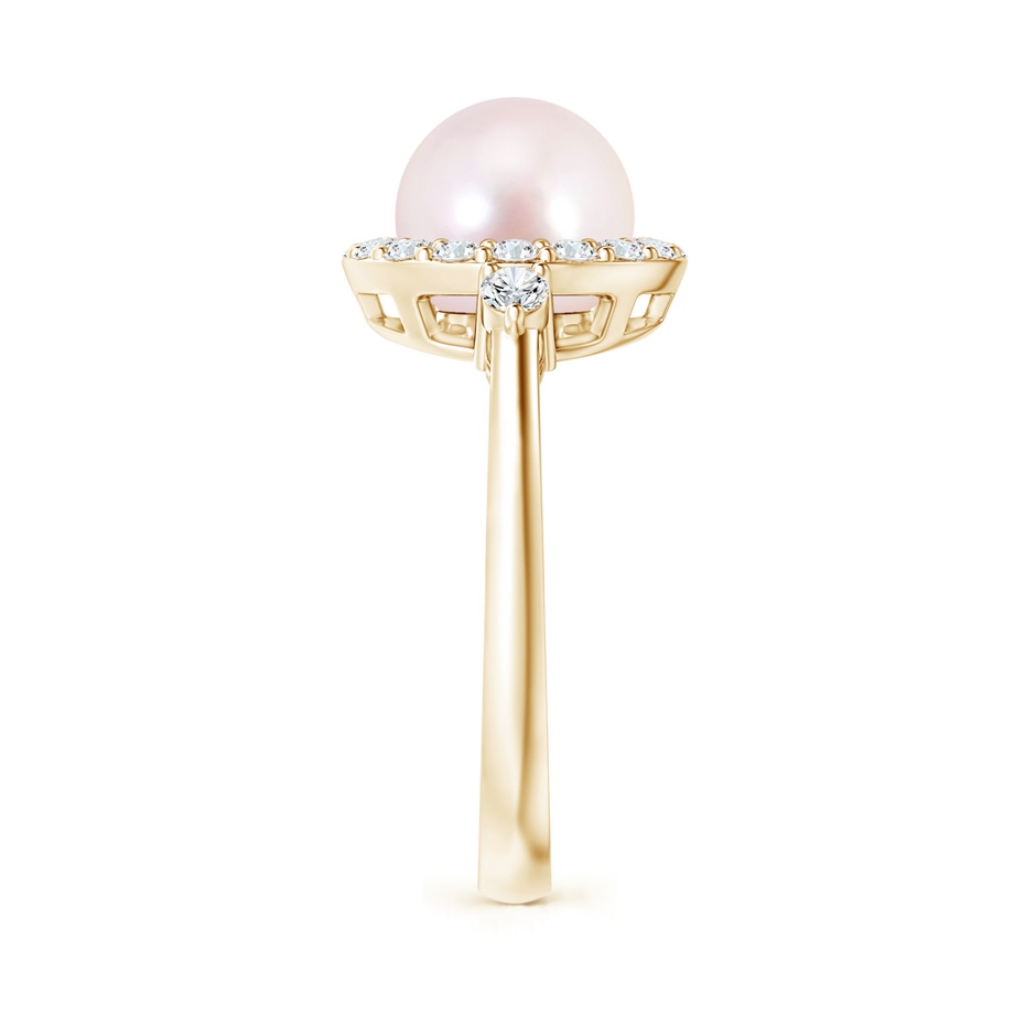 8mm AAAA Japanese Akoya Pearl Halo Engagement Ring in Yellow Gold side 2