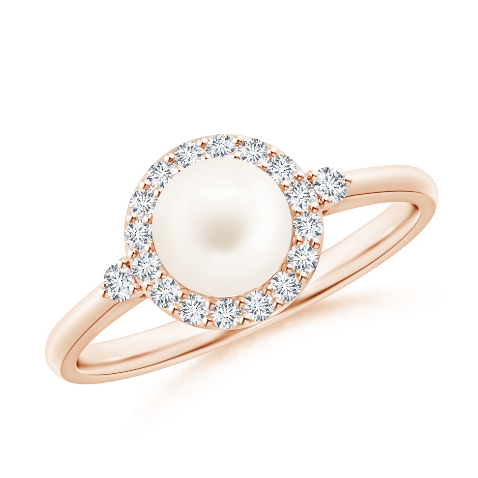 6mm AA Freshwater Pearl Halo Engagement Ring in Rose Gold 