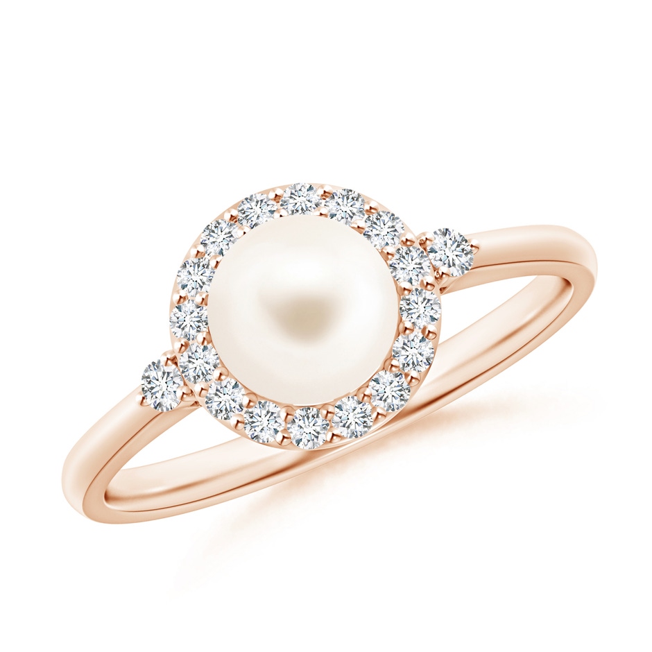 6mm AAA Freshwater Pearl Halo Engagement Ring in Rose Gold 