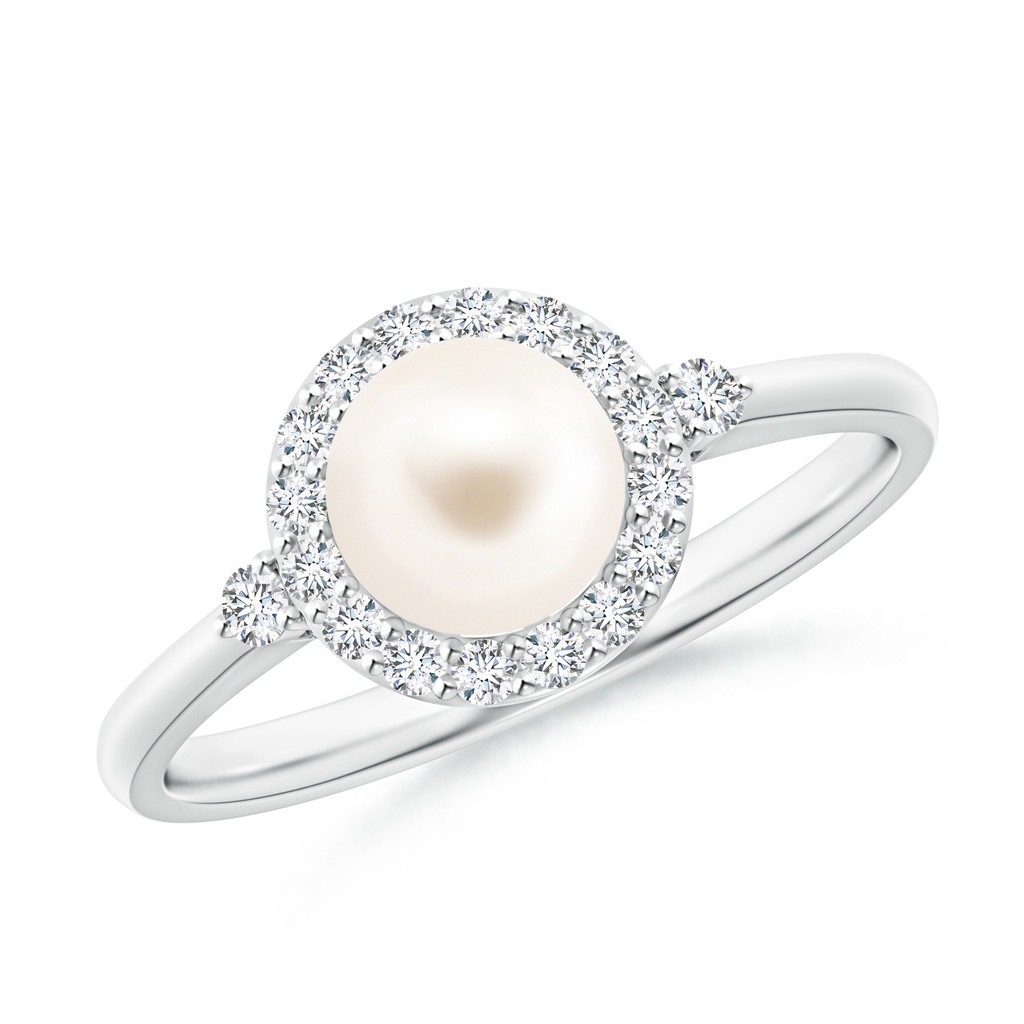 6mm AAA Freshwater Pearl Halo Engagement Ring in White Gold