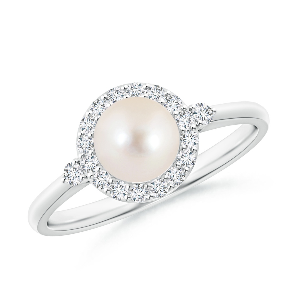 6mm AAAA Freshwater Pearl Halo Engagement Ring in P950 Platinum