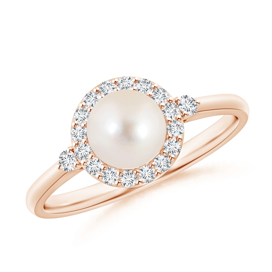 6mm AAAA Freshwater Pearl Halo Engagement Ring in Rose Gold 