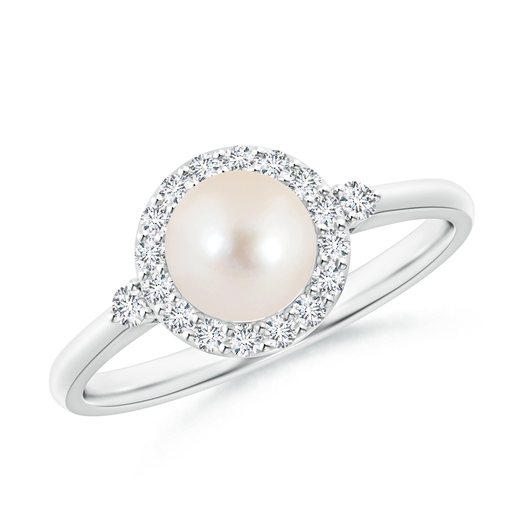 6mm AAAA Freshwater Pearl Halo Engagement Ring in White Gold