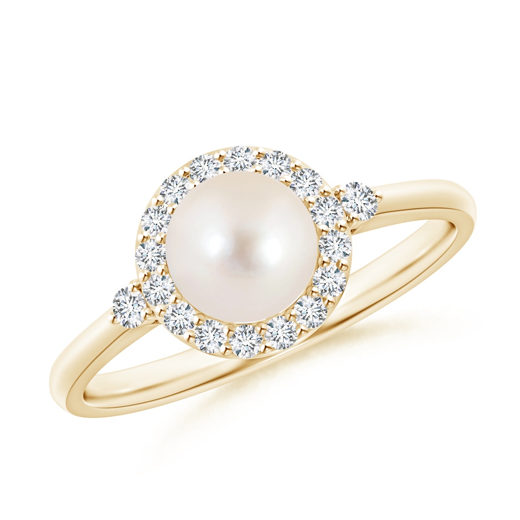 6mm AAAA Freshwater Pearl Halo Engagement Ring in Yellow Gold