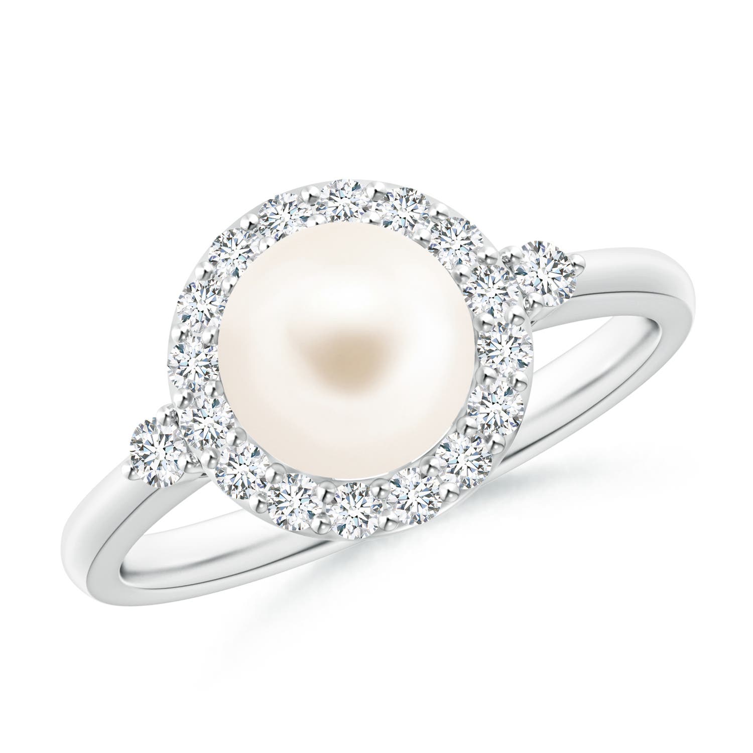 7mm AAA Freshwater Pearl Halo Engagement Ring in P950 Platinum