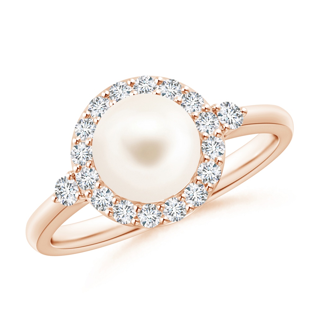 7mm AAA Freshwater Pearl Halo Engagement Ring in Rose Gold