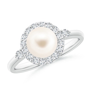 7mm AAA Freshwater Pearl Halo Engagement Ring in White Gold