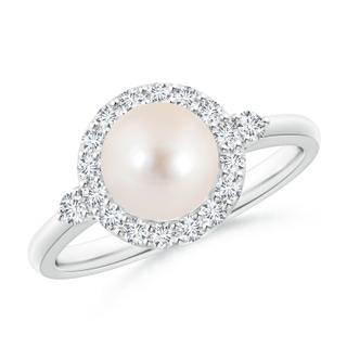 7mm AAAA Freshwater Pearl Halo Engagement Ring in P950 Platinum