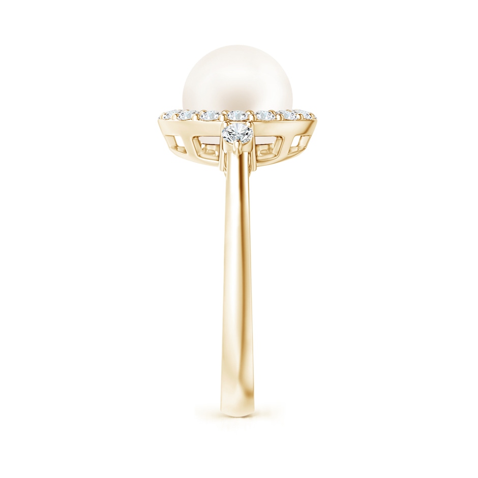 8mm AA Freshwater Pearl Halo Engagement Ring in Yellow Gold side 2