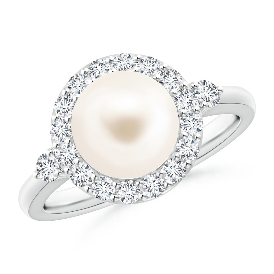 8mm AAA Freshwater Pearl Halo Engagement Ring in P950 Platinum 