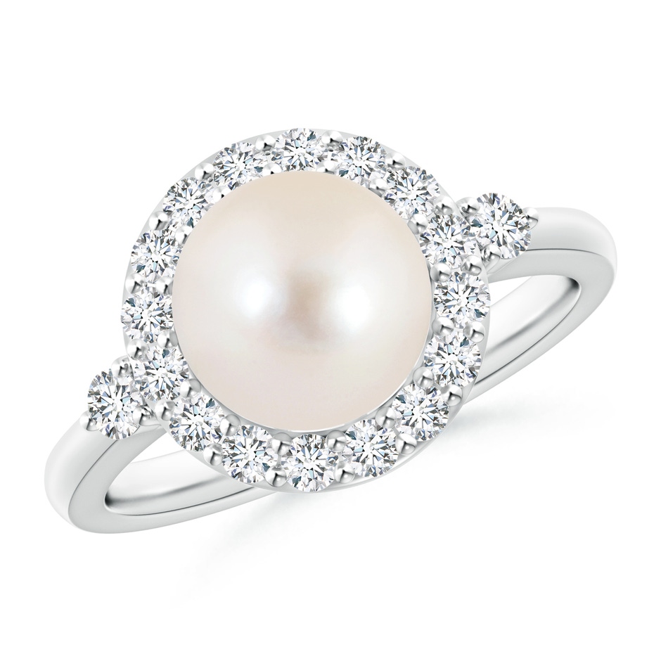 8mm AAAA Freshwater Pearl Halo Engagement Ring in P950 Platinum 