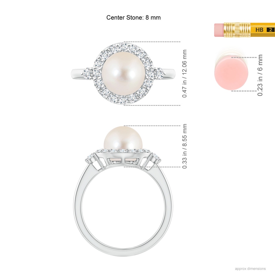 8mm AAAA Freshwater Pearl Halo Engagement Ring in P950 Platinum ruler