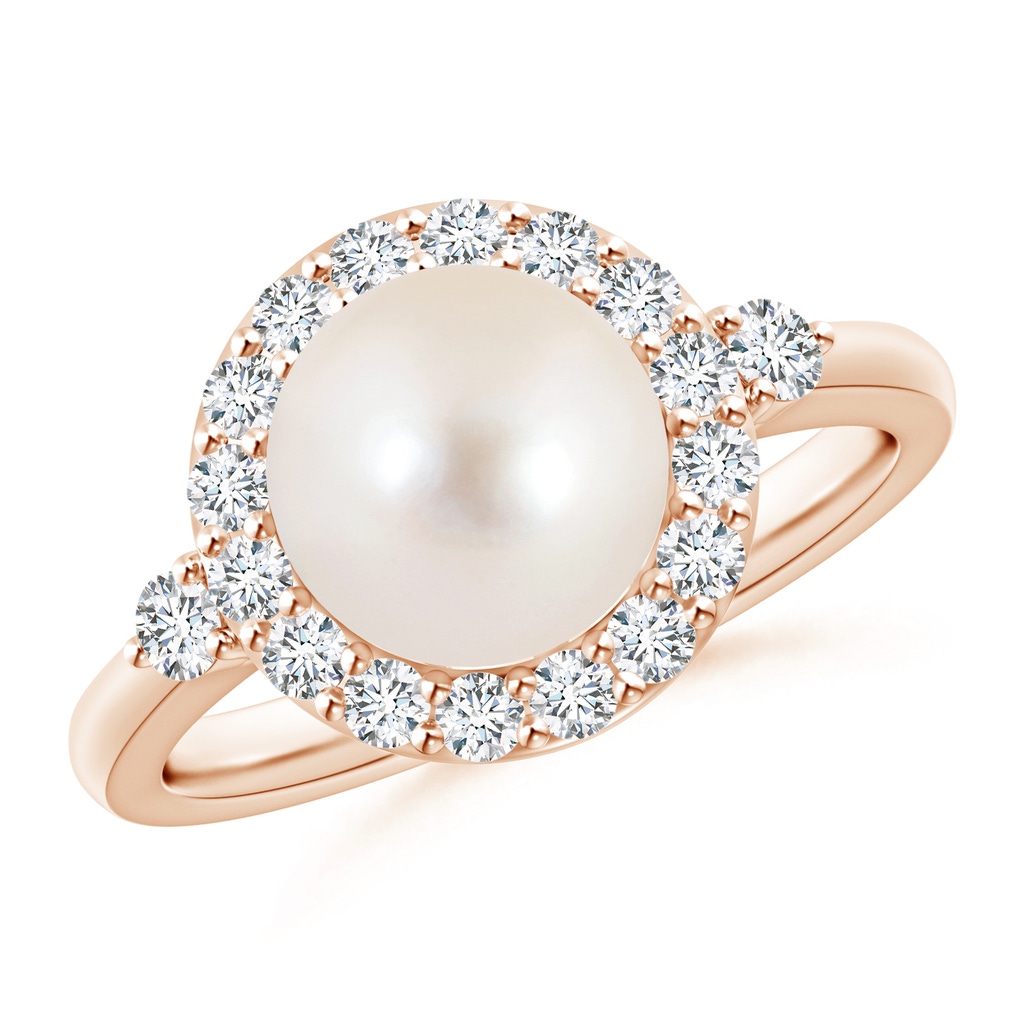 8mm AAAA Freshwater Pearl Halo Engagement Ring in Rose Gold