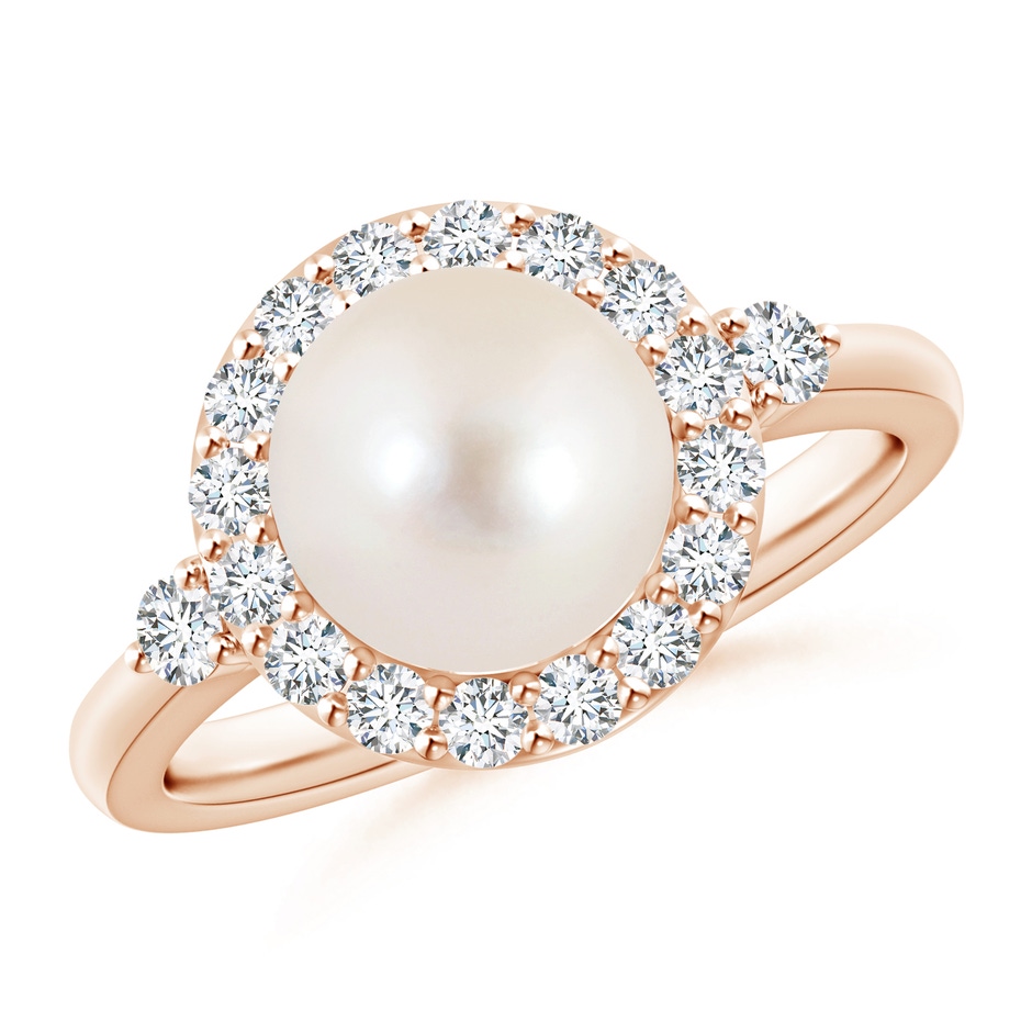 8mm AAAA Freshwater Pearl Halo Engagement Ring in Rose Gold 
