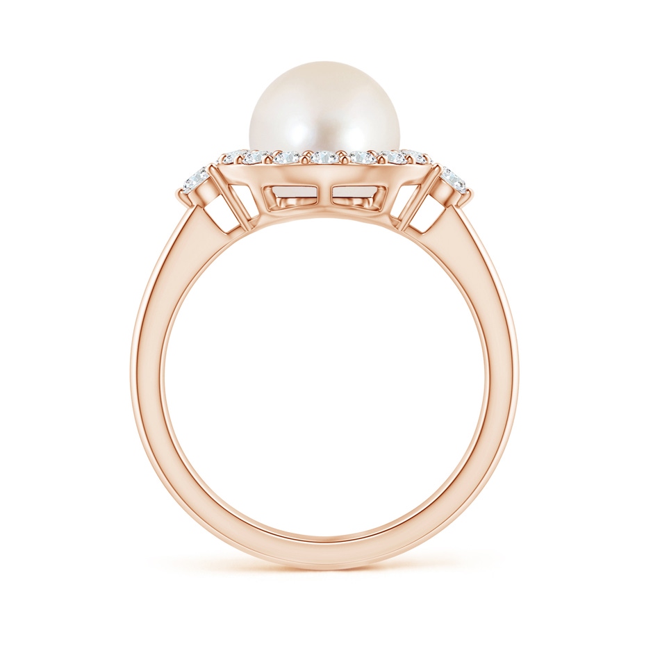 8mm AAAA Freshwater Pearl Halo Engagement Ring in Rose Gold side 1