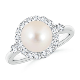 8mm AAAA Freshwater Pearl Halo Engagement Ring in White Gold