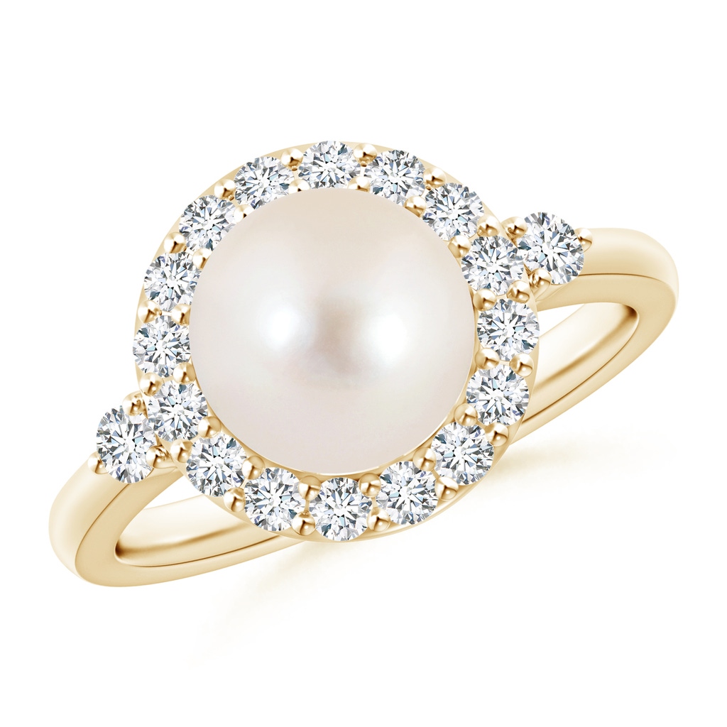 8mm AAAA Freshwater Pearl Halo Engagement Ring in Yellow Gold