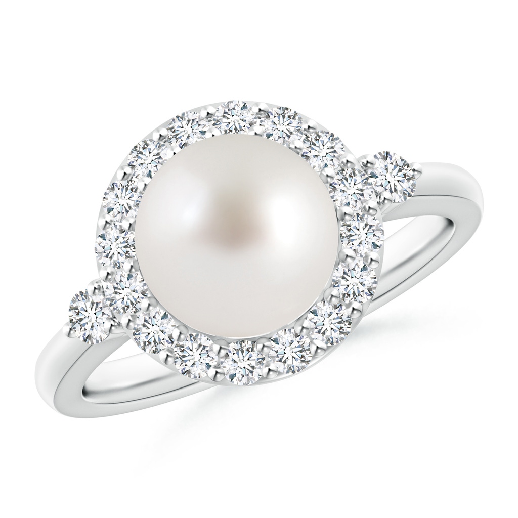 8mm AAA South Sea Pearl Halo Engagement Ring in White Gold