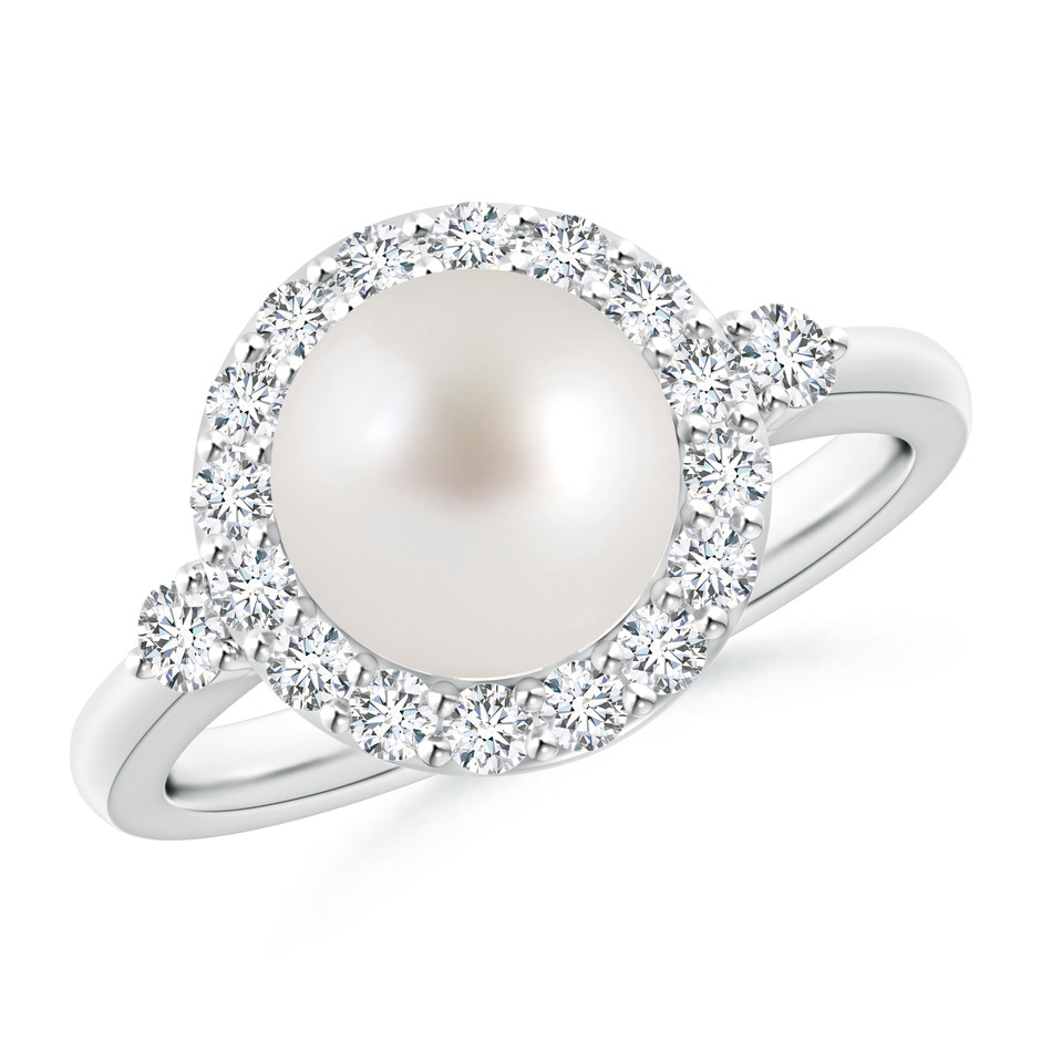 8mm AAA South Sea Pearl Halo Engagement Ring in White Gold 