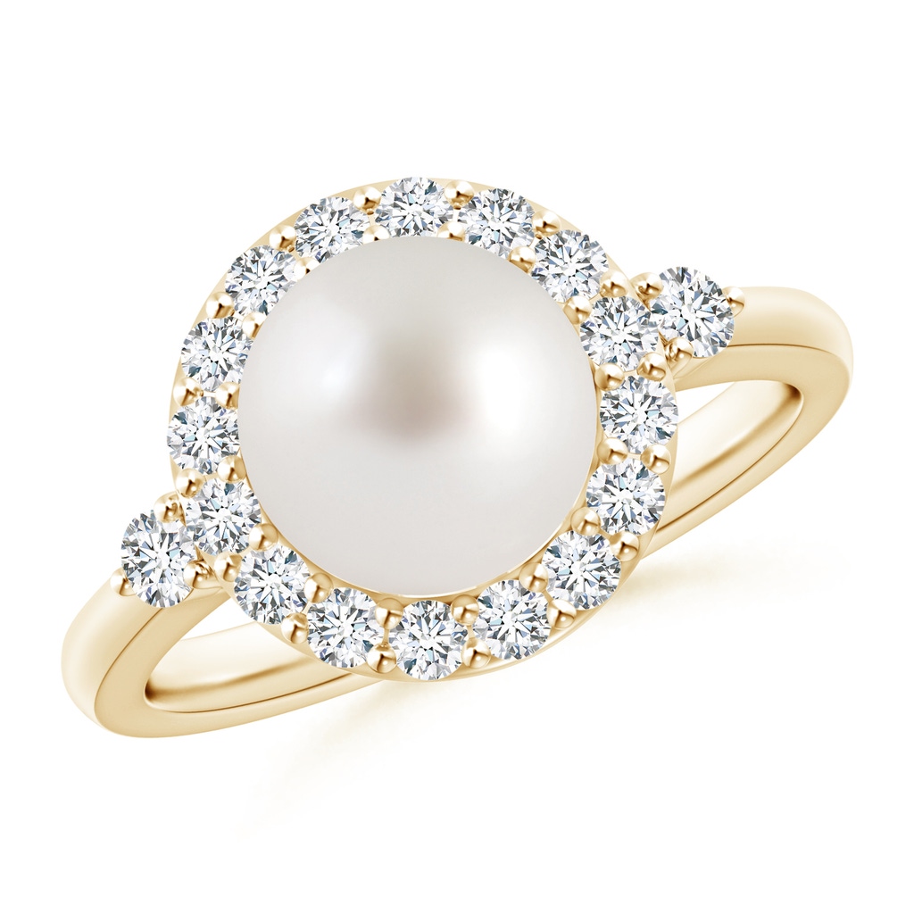 8mm AAA South Sea Pearl Halo Engagement Ring in Yellow Gold